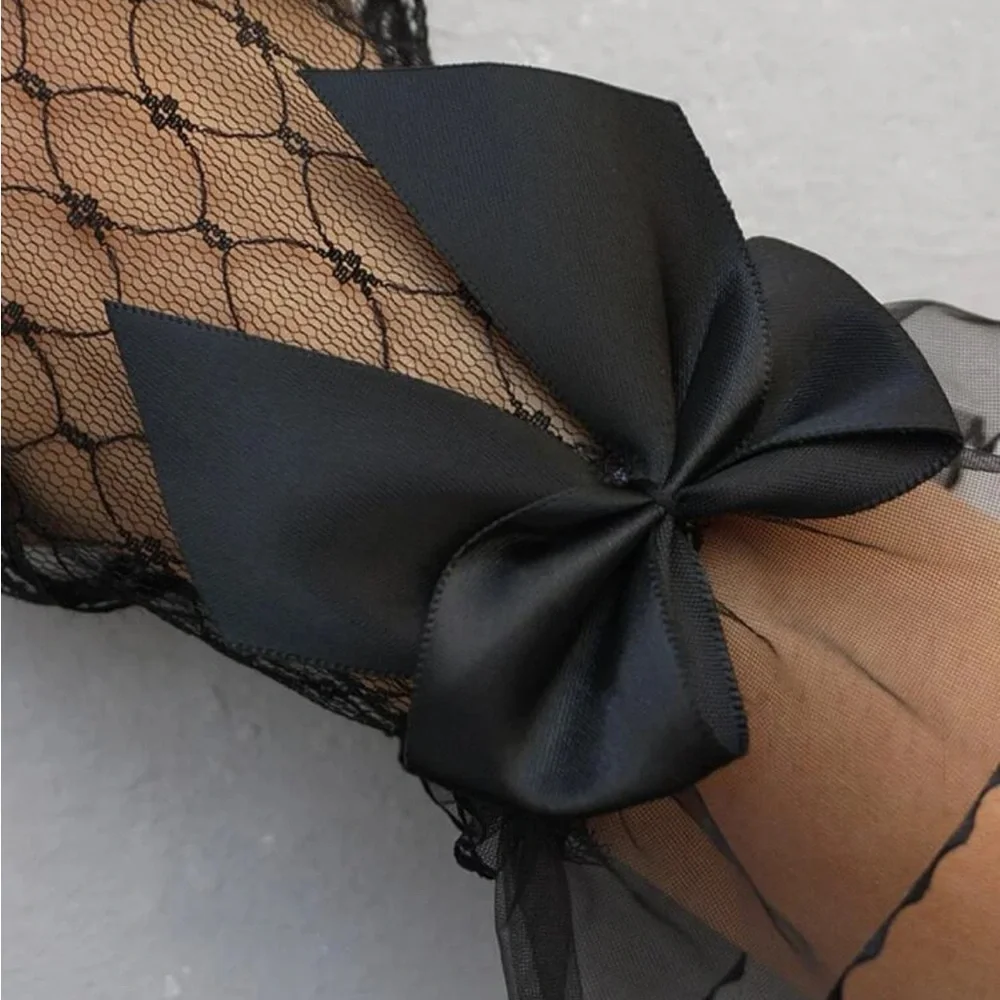 Bow Decor Fingerless Gloves